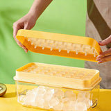 32 Grid Press Ice Cube Tray with Storage Box Stackable Ice Mold Yellow