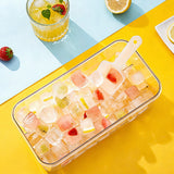 32 Grid Press Ice Cube Tray with Storage Box Stackable Ice Mold Pink