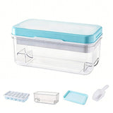 32 Grid Press Ice Cube Tray with Storage Box Stackable Ice Mold Blue