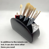 PU Desktop Organizer Remote Control Holder Makeup Brush Storage Box Desk Storage Caddy Black