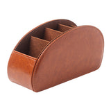 PU Desktop Organizer Remote Control Holder Makeup Brush Storage Box Desk Storage Caddy Brown