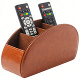 PU Desktop Organizer Remote Control Holder Makeup Brush Storage Box Desk Storage Caddy Brown
