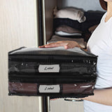 6PCS Zippered Closet Storage Bags for Clothes and Quilts Dustproof Organizer Storage Containers Black