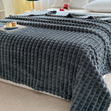 Reversible Faux Rabbit Fur Blanket Cozy Throw Blanket for Napping Sleeping Dark Grey