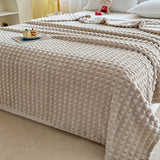Reversible Faux Rabbit Fur Blanket Cozy Throw Blanket for Napping Sleeping Khaki