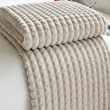 Reversible Faux Rabbit Fur Blanket Cozy Throw Blanket for Napping Sleeping Khaki
