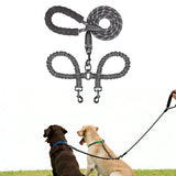 Adjustable Double Dog Leash with Comfortable Handle Reflective Rope for Walking Two Dogs Black