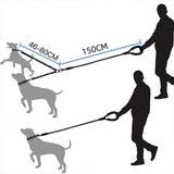 Adjustable Double Dog Leash with Comfortable Handle Reflective Rope for Walking Two Dogs Black