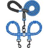 Adjustable Double Dog Leash with Comfortable Handle Reflective Rope for Walking Two Dogs Dark Blue