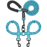 Adjustable Double Dog Leash with Comfortable Handle Reflective Rope for Walking Two Dogs Sky Blue