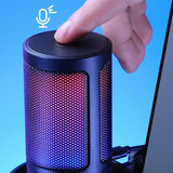USB Condenser Gaming Microphone with RGB Lighting Adjustable Stand for Recording Streaming Black