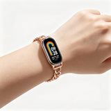 Universal Replacement Watch Band Compatible with Mi Band 8/9/10 Adjustable Length Stainless Steel Watch Strap Rose Gold