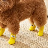 16Pcs Set Anti-Slip Dog Socks Stretchable Footwear Paw Protector for Indoor Use Big Eye Style