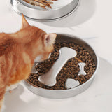 Stainless Steel Slow Feeder Dog Bowl for Small Medium Dogs Bone Style