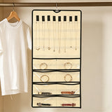 2Pcs 48-Pocket Jewelry Hanging Organizer Roll-Up Dual-Sided Storage Holder for Earrings Necklaces Bracelets Beige