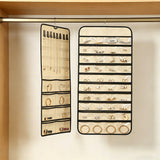 2Pcs 48-Pocket Jewelry Hanging Organizer Roll-Up Dual-Sided Storage Holder for Earrings Necklaces Bracelets Beige