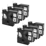 6Pcs Replacement Label Tapes 6mm x 7m Compatible with Dymo LabelManager Machines Black in White