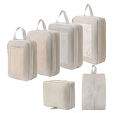 6-Piece Packing Cubes Set Expandable Travel Organizers with Mesh Window Luggage Storage Bags for Clothes Accessories Beige