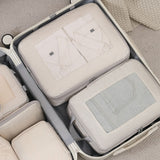 6-Piece Packing Cubes Set Expandable Travel Organizers with Mesh Window Luggage Storage Bags for Clothes Accessories Beige