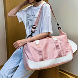 Travel Duffel Bag with Shoe Compartment Overnight Tote Gym Sports Bag with Wet Pocket Luggage Sleeve Pink