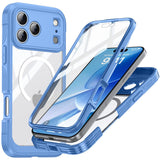 Drop Proof Phone Case with Built-in 9H Glass Screen Protector for iPhone 17 Series Blue