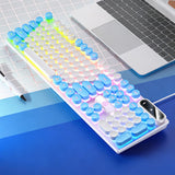104-Key USB Wired Keyboard RGB LED Backlit Keyboard Computer Keyboard Blue and White