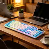 104-Key USB Wired Keyboard RGB LED Backlit Keyboard Computer Keyboard Blue and White