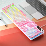 104-Key USB Wired Keyboard RGB LED Backlit Keyboard Computer Keyboard White and Pink
