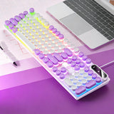 104-Key USB Wired Keyboard RGB LED Backlit Keyboard Computer Keyboard White and Purple