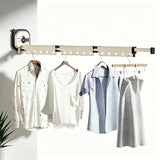 3-Folding Retractable Wall Mounted Clothes Drying Rack Foldable Aluminum Alloy Laundry Hanger Beige