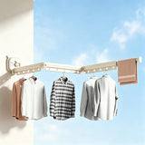 3-Folding Retractable Wall Mounted Clothes Drying Rack Foldable Aluminum Alloy Laundry Hanger Beige