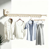 3-Folding Retractable Wall Mounted Clothes Drying Rack Foldable Aluminum Alloy Laundry Hanger Beige