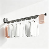 3-Folding Retractable Wall Mounted Clothes Drying Rack Foldable Aluminum Alloy Laundry Hanger Gray