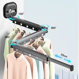 3-Folding Retractable Wall Mounted Clothes Drying Rack Foldable Aluminum Alloy Laundry Hanger Gray