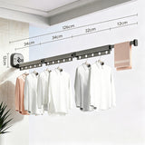 3-Folding Retractable Wall Mounted Clothes Drying Rack Foldable Aluminum Alloy Laundry Hanger Gray