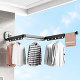3-Folding Retractable Wall Mounted Clothes Drying Rack Foldable Aluminum Alloy Laundry Hanger Gray