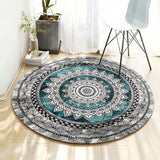 Retro Boho Round Area Rug Soft Floor Carpet for Living Room Bedroom Style 1