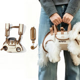 2-Way Pet Carrier Shoulder Bag with Leash Portable Dog Cat Travel Carrier Brown