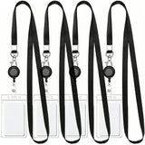 4 Pack Retractable ID Badge Holder with Lanyard Clear Card Holder for Work ID Access Cards Vertical Pocket