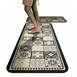 2 PCS Set Kitchen Floor Mats Soft Area Rugs for Kitchen Bathroom Black