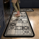 2 PCS Set Kitchen Floor Mats Soft Area Rugs for Kitchen Bathroom Black