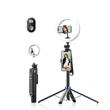 Bluetooth Selfie Stick Tripod with Ring Light Remote Control Phone Stand for Live Streaming Black
