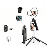 Bluetooth Selfie Stick Tripod with Ring Light Remote Control Phone Stand for Live Streaming Silver