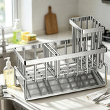 Carbon Steel Sink Caddy with Self Draining Drip Board Silver