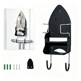 Wall Mounted Iron Storage Rack with Cord Wrap Organizer Iron Board Hanging Hook Black