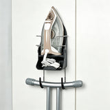 Wall Mounted Iron Storage Rack with Cord Wrap Organizer Iron Board Hanging Hook Black