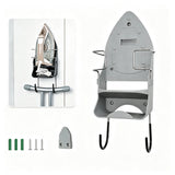 Wall Mounted Iron Storage Rack with Cord Wrap Organizer Iron Board Hanging Hook Gray