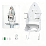 Wall Mounted Iron Storage Rack with Cord Wrap Organizer Iron Board Hanging Hook White