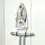 Wall Mounted Iron Storage Rack with Cord Wrap Organizer Iron Board Hanging Hook White