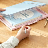 2 in 1 A4 Clipboard File Box with Storage Compartment Transparent Cover and Pen Slot Portable Document Organizer Pink